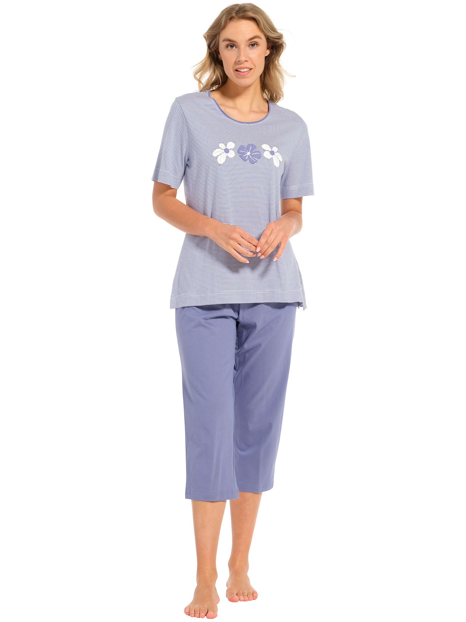 Pastunette - Blossoms - Dames Pyjamaset - Blauw - Organisch Katoen - Maat 36