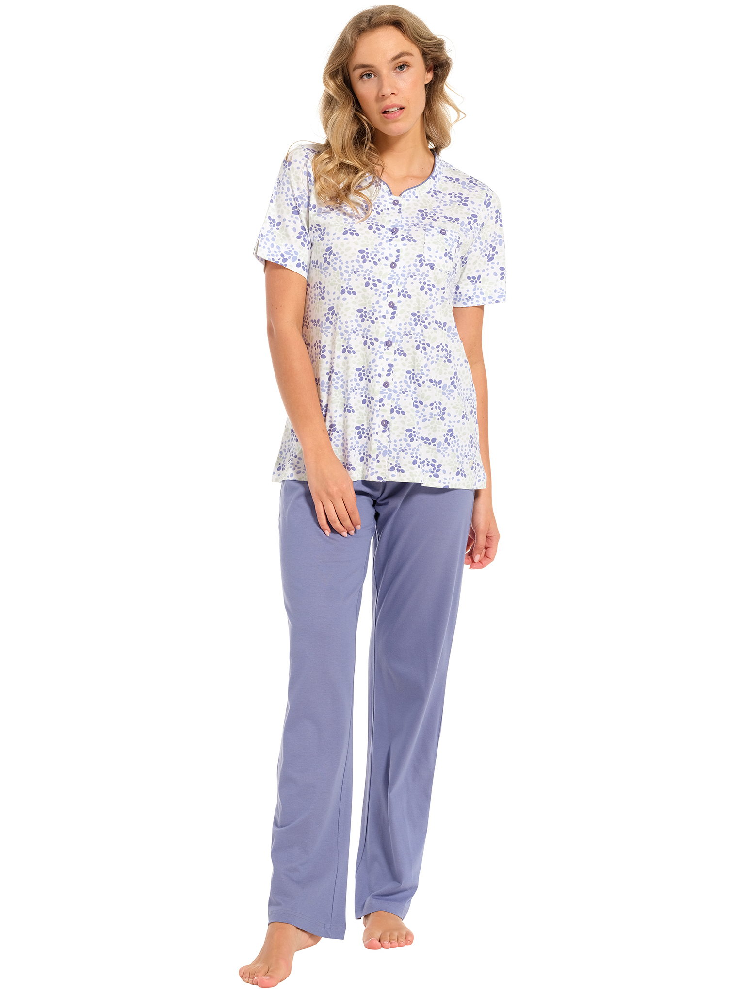 Pastunette doorknoop pyjama duurzaam katoen - Blauw - Maat - 38