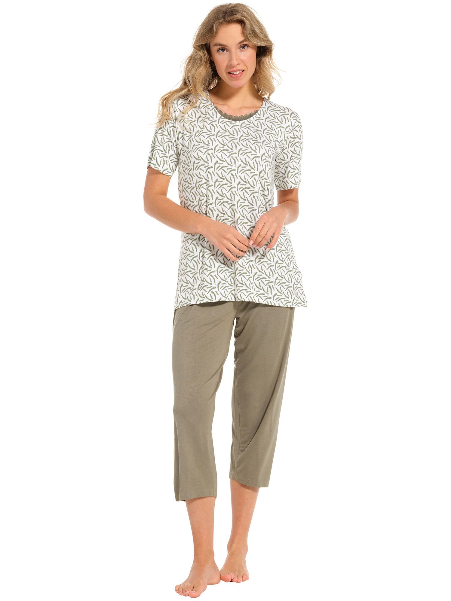 Pastunette dames pyjama bamboe capri 20241-148-2 - Groen - 36