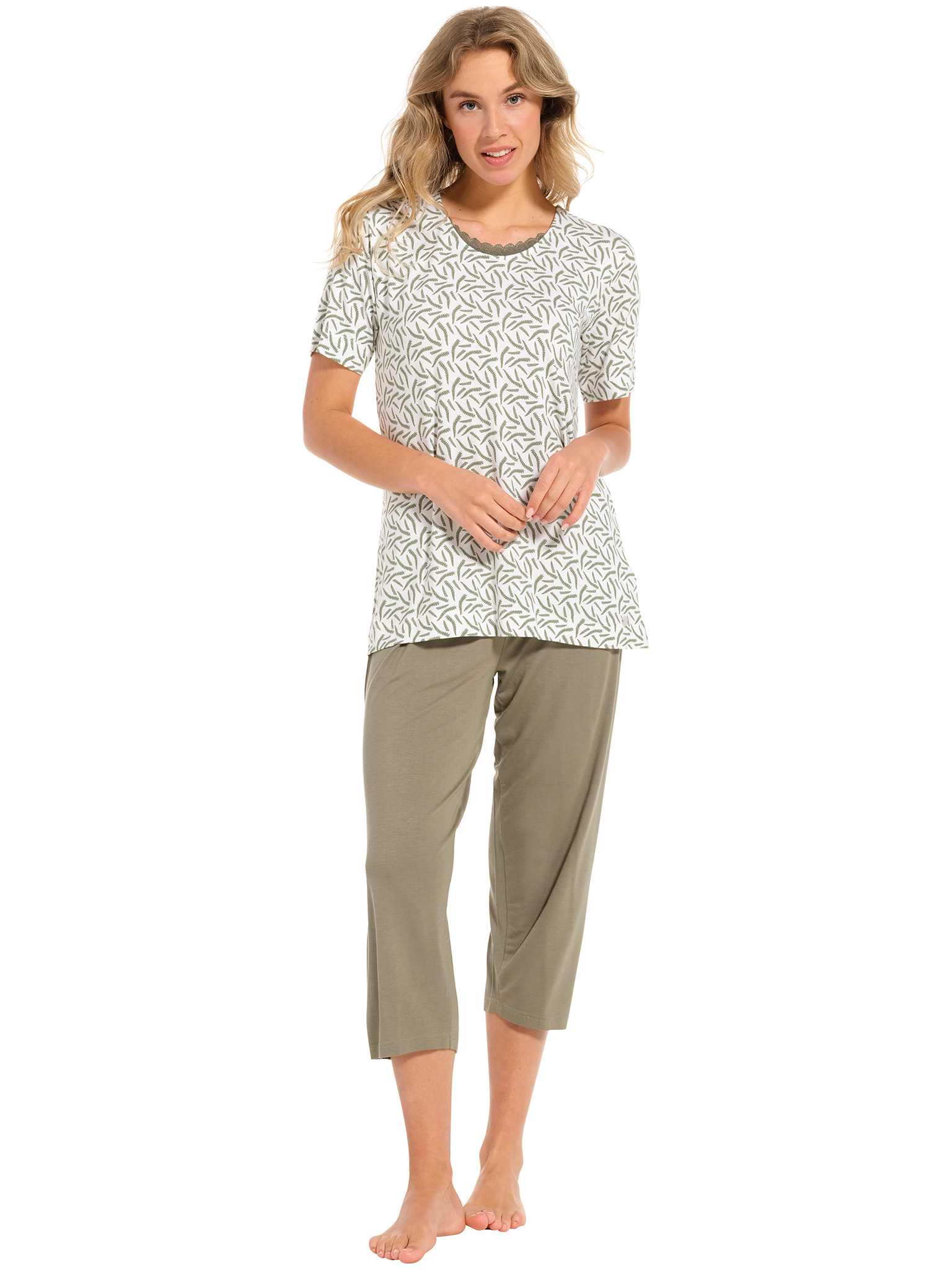 Pastunette pyjama dames - wit/donkergroen met print - 20241-148-2/720 - maat 40