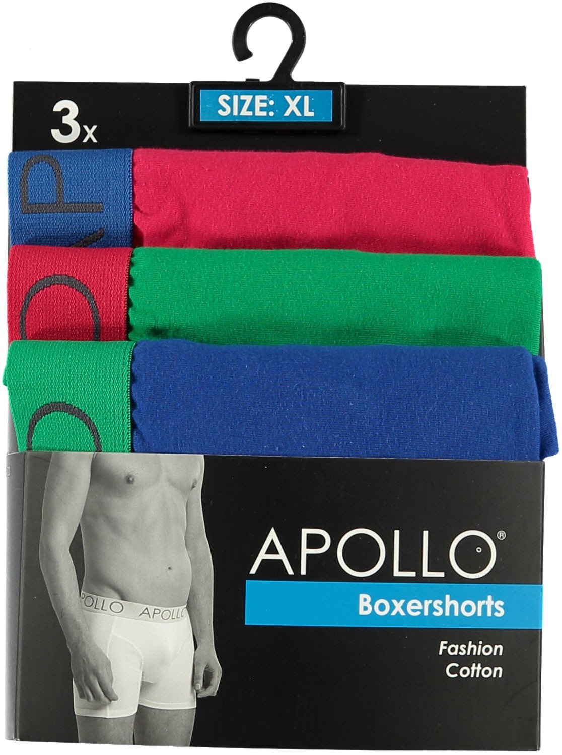 Apollo Boxershort Heren Katoen Rood/groen/blauw 3 Stuks Maat M