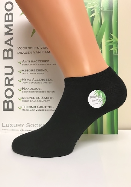 Boru Bamboe 2 paar sneaker sokken met badstof zool 2307 40 46 Zwart